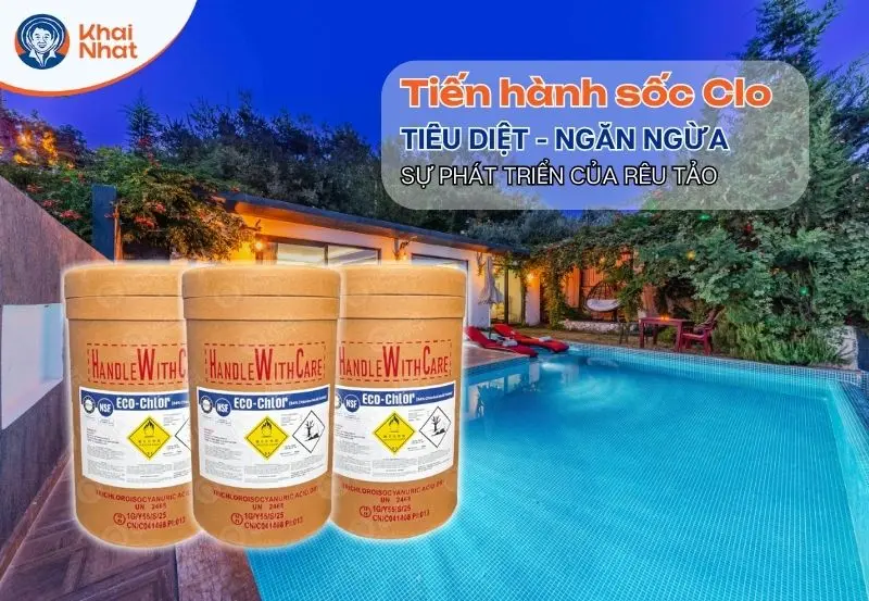 tiến hành sốc Clo diệt khuẩn và rêu tảo